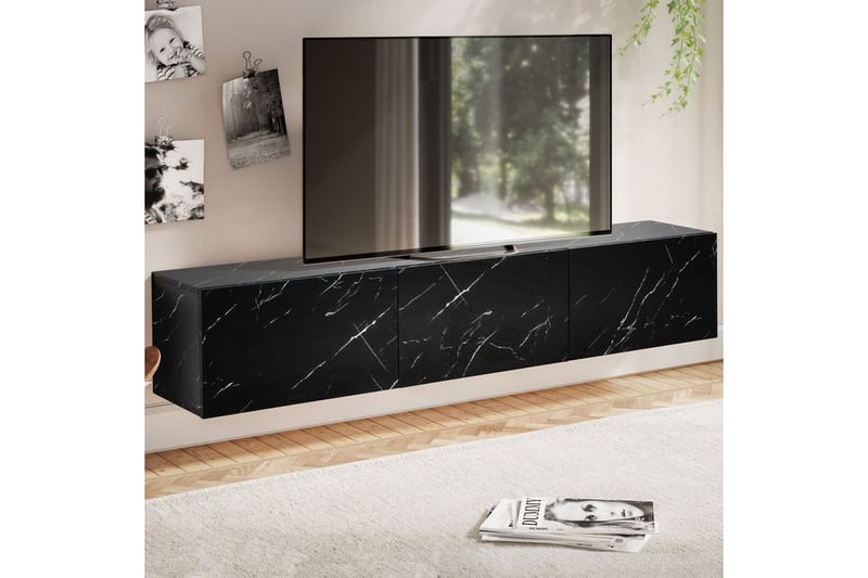 Lavbord Wohnling Foliert oppheng med klaffdør Moderne Marmor, Svart, 160 cm - Marmor, Svart, 160 cm - Møbler - TV- & Mediamøbler - Mediestativ & veggfeste - TV-veggfeste