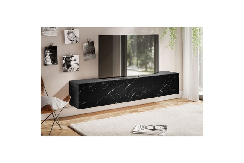 Lavbord Wohnling Foliert oppheng med klaffdør Moderne Marmor, Svart, 160 cm - Marmor, Svart, 160 cm - Møbler - TV- & Mediamøbler - Mediestativ & veggfeste - TV-veggfeste