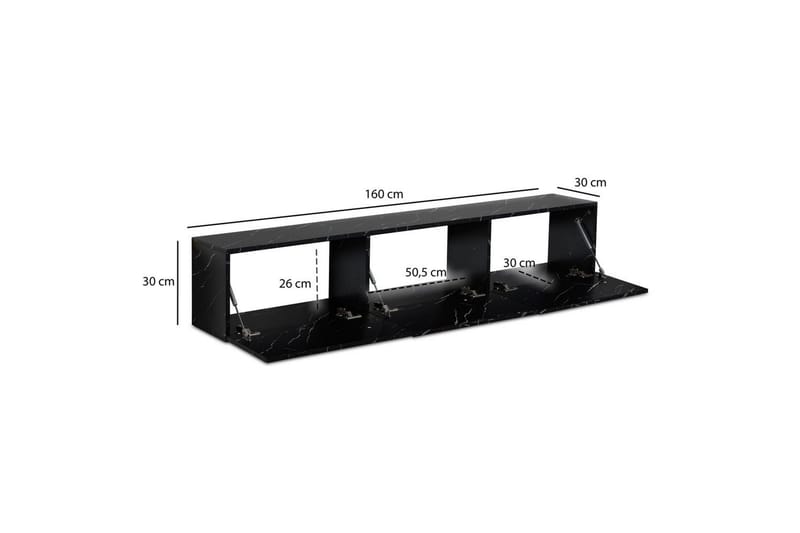 Lavbord Wohnling Foliert oppheng med klaffdør Moderne Marmor, Svart, 160 cm - Marmor, Svart, 160 cm - Møbler - TV- & Mediamøbler - Mediestativ & veggfeste - TV-veggfeste