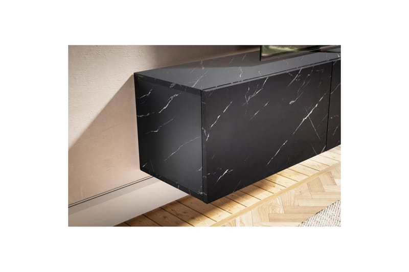 Lavbord Wohnling Foliert oppheng med klaffdør Moderne Marmor, Svart, 160 cm - Marmor, Svart, 160 cm - Møbler - TV- & Mediamøbler - Mediestativ & veggfeste - TV-veggfeste