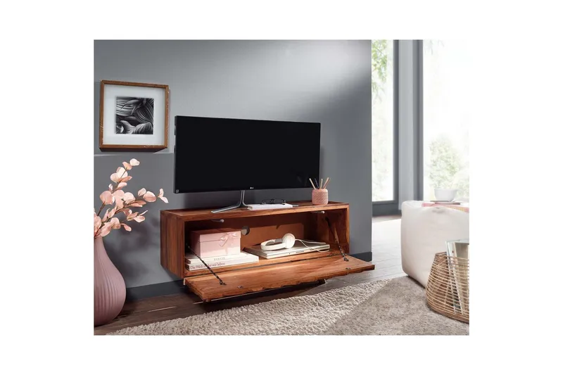 Lavbord Wohnling Massivt tre med oppbevaring 1 klaffedør treben landlig stil - Møbler - TV- & Mediamøbler - TV benk & mediabenk