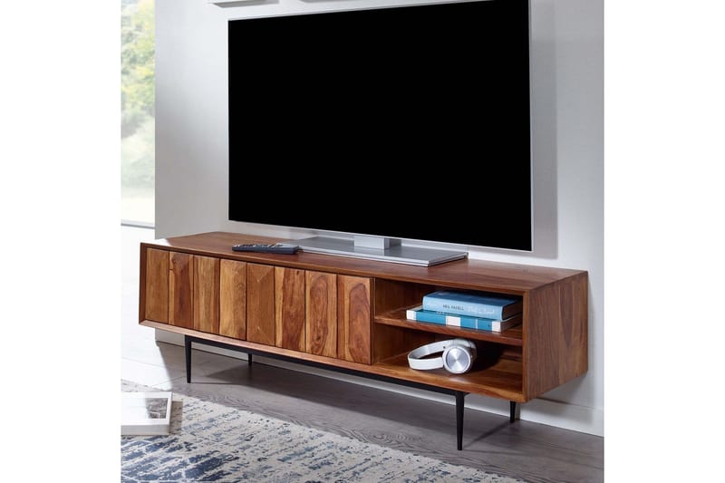 Lavbord Wohnling Massivt tre med oppbevaring 2 dører push to open landlig stil - Møbler - TV- & Mediamøbler - TV benk & mediabenk