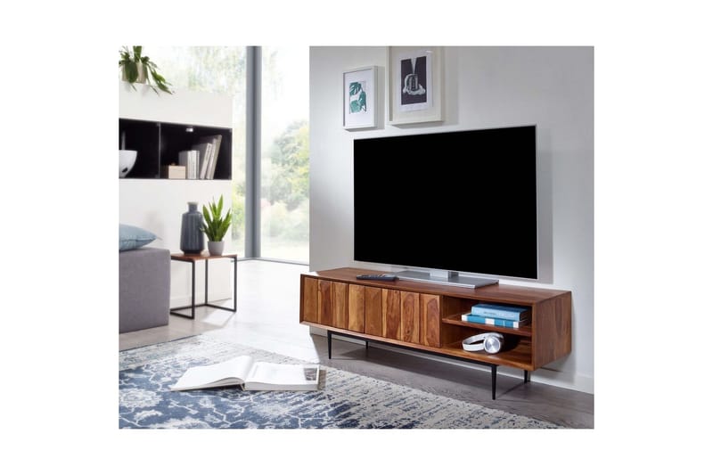 Lavbord Wohnling Massivt tre med oppbevaring 2 dører push to open landlig stil - Møbler - TV- & Mediamøbler - TV benk & mediabenk