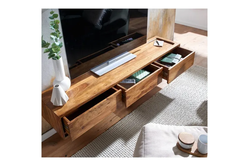 Lavbord Wohnling Massivt treoppheng med 3 skuffer, landlig stil - Møbler - TV- & Mediamøbler - TV-hylle