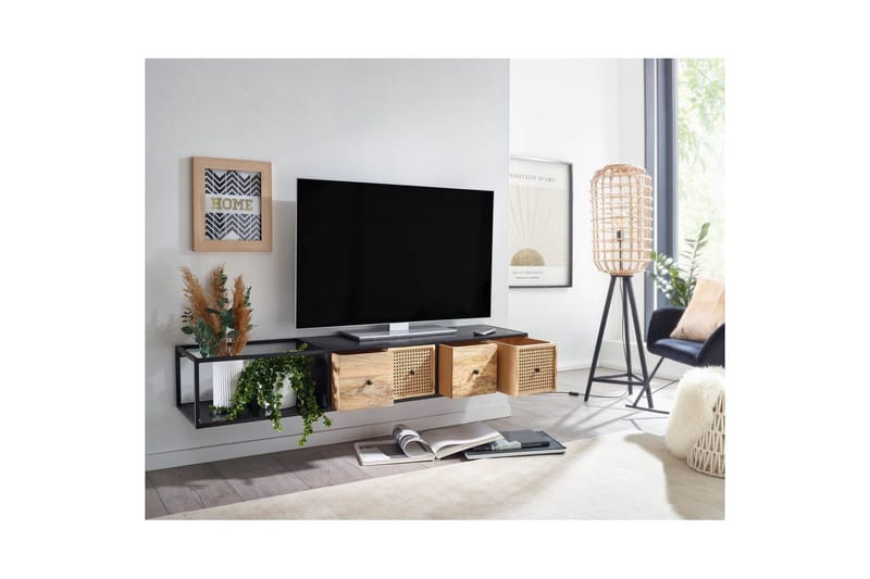 Lavbord Wohnling Metall Hengende med 3 Skuffer i Massivt Tre Industriell - Møbler - TV- & Mediamøbler - Mediestativ & veggfeste - TV-veggfeste