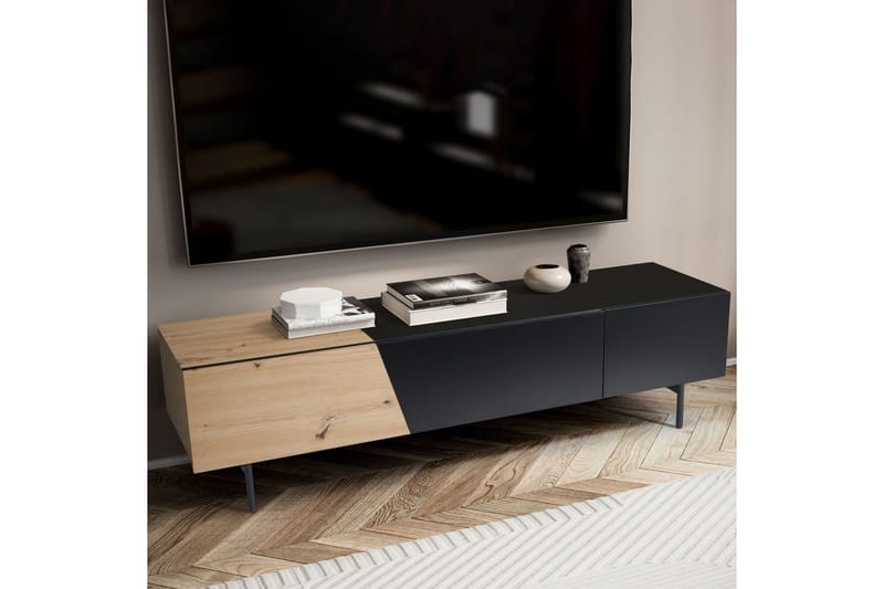 Lavbord Wohnling moderne sponplate, 1 skuff og 1 klaffdør, metallben, moderne stil Svart, Eik - Svart, Eik - Møbler - TV- & Mediamøbler - Mediestativ & veggfeste - TV-veggfeste