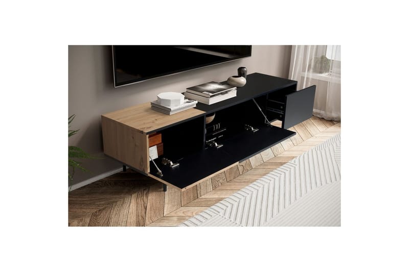 Lavbord Wohnling moderne sponplate, 1 skuff og 1 klaffdør, metallben, moderne stil Svart, Eik - Svart, Eik - Møbler - TV- & Mediamøbler - Mediestativ & veggfeste - TV-veggfeste