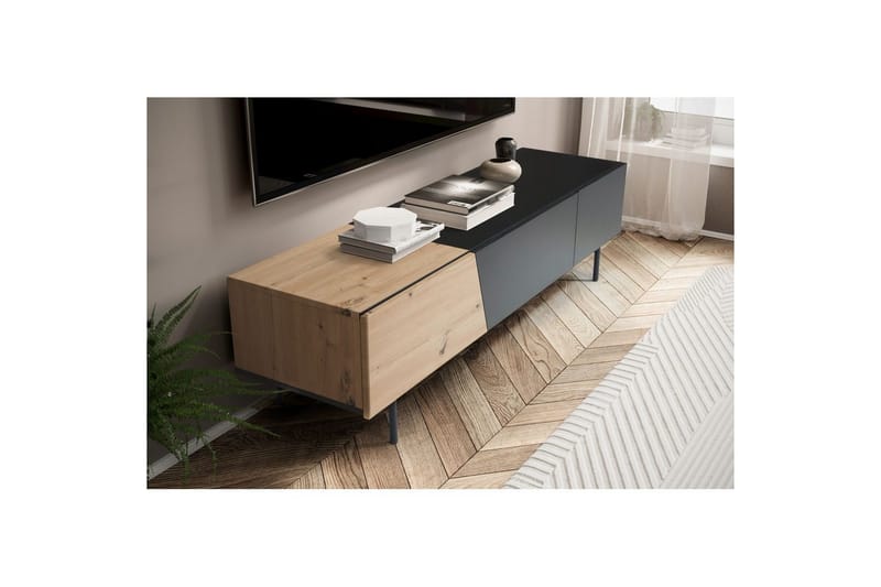 Lavbord Wohnling moderne sponplate, 1 skuff og 1 klaffdør, metallben, moderne stil Svart, Eik - Svart, Eik - Møbler - TV- & Mediamøbler - Mediestativ & veggfeste - TV-veggfeste