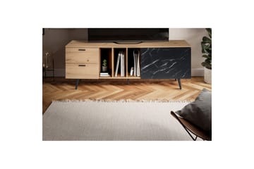 Lavbord Wohnling moderne sponplate, 2 skuffer, 1 dør, oppbevaringsbrett, metallben, moderne stil Eik, Marmor, Svart - Eik, Marmor, Svart - Møbler - TV- & Mediamøbler - Mediestativ & veggfeste - TV-veggfeste