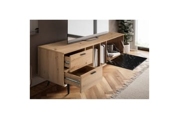 Lavbord Wohnling moderne sponplate, 2 skuffer, 1 dør, oppbevaringsbrett, metallben, moderne stil Eik, Marmor, Svart - Eik, Marmor, Svart - Møbler - TV- & Mediamøbler - Mediestativ & veggfeste - TV-veggfeste