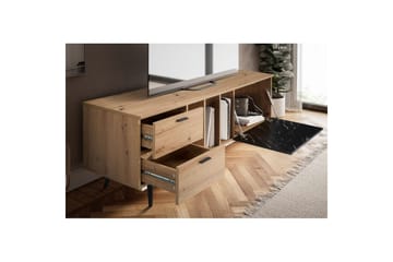 Lavbord Wohnling moderne sponplate, 2 skuffer, 1 dør, oppbevaringsbrett, metallben, moderne stil Eik, Marmor, Svart - Eik, Marmor, Svart - Møbler - TV- & Mediamøbler - TV benk & mediabenk