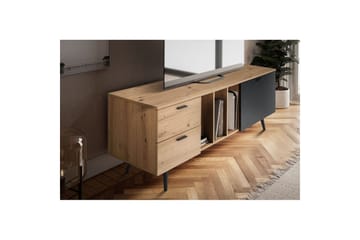 Lavbord Wohnling moderne sponplate, 2 skuffer, 1 dør, oppbevaringsbrett, metallben, moderne stil Eik - Eik - Møbler - TV- & Mediamøbler - Mediestativ & veggfeste - TV-veggfeste
