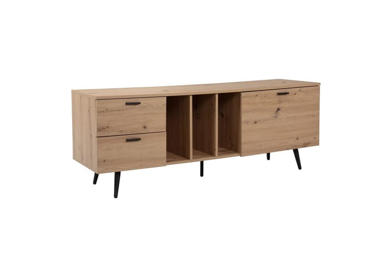Lavbord Wohnling moderne sponplate, 2 skuffer, 1 dør, oppbevaringsbrett, metallben, moderne stil Svart, Eik - Svart, Eik - Møbler - TV- & Mediamøbler - Mediestativ & veggfeste - TV-veggfeste