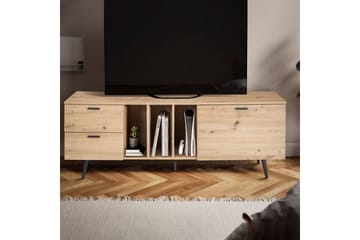 Lavbord Wohnling moderne sponplate, 2 skuffer, 1 dør, oppbevaringsbrett, metallben, moderne stil Svart, Eik - Svart, Eik - Møbler - TV- & Mediamøbler - Mediestativ & veggfeste - TV-veggfeste