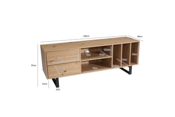 Lavbord Wohnling moderne sponplate, 2 skuffer, oppbevaringsbrett, metallben, moderne stil Eik - Eik - Møbler - TV- & Mediamøbler - TV benk & mediabenk