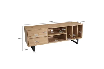 Lavbord Wohnling moderne sponplate, 2 skuffer, oppbevaringsbrett, metallben, moderne stil Eik - Eik - Møbler - TV- & Mediamøbler - TV benk & mediabenk