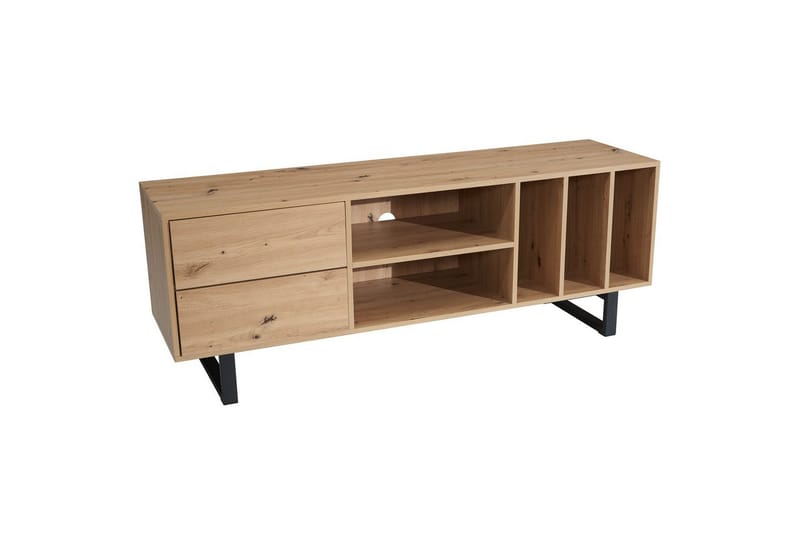 Lavbord Wohnling moderne sponplate, 2 skuffer, oppbevaringsbrett, metallben, moderne stil Eik, Eik