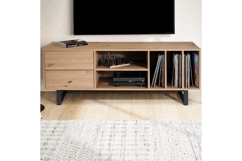 Lavbord Wohnling moderne sponplate, 2 skuffer, oppbevaringsbrett, metallben, moderne stil Eik - Eik - Møbler - TV- & Mediamøbler - Mediestativ & veggfeste - TV-veggfeste