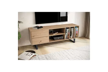 Lavbord Wohnling moderne sponplate, 2 skuffer, oppbevaringsbrett, metallben, moderne stil Eik - Eik - Møbler - TV- & Mediamøbler - TV benk & mediabenk