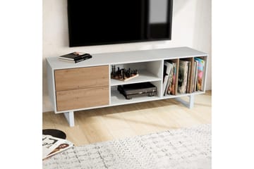 Lavbord Wohnling moderne sponplate, 2 skuffer, oppbevaringsbrett, metallben, moderne stil Hvit, eik - Hvit, eik - Møbler - TV- & Mediamøbler - TV benk & mediabenk