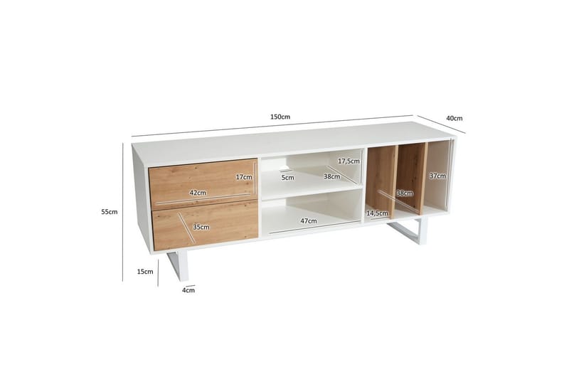 Lavbord Wohnling moderne sponplate, 2 skuffer, oppbevaringsbrett, metallben, moderne stil Hvit, eik - Hvit, eik - Møbler - TV- & Mediamøbler - Mediestativ & veggfeste - TV-veggfeste