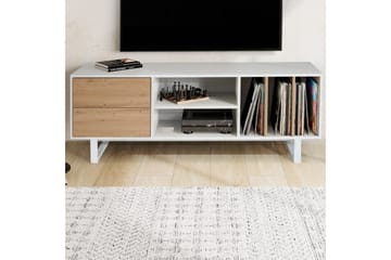 Lavbord Wohnling moderne sponplate, 2 skuffer, oppbevaringsbrett, metallben, moderne stil Hvit, eik - Hvit, eik - Møbler - TV- & Mediamøbler - Mediestativ & veggfeste - TV-veggfeste