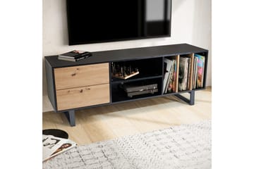 Lavbord Wohnling moderne sponplate, 2 skuffer, oppbevaringsbrett, metallben, moderne stil Svart, Eik - Svart, Eik - Møbler - TV- & Mediamøbler - Mediestativ & veggfeste - TV-veggfeste