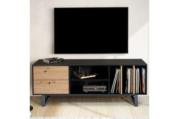 Lavbord Wohnling moderne sponplate, 2 skuffer, oppbevaringsbrett, metallben, moderne stil Svart, Eik - Svart, Eik - Møbler - TV- & Mediamøbler - Mediestativ & veggfeste - TV-veggfeste