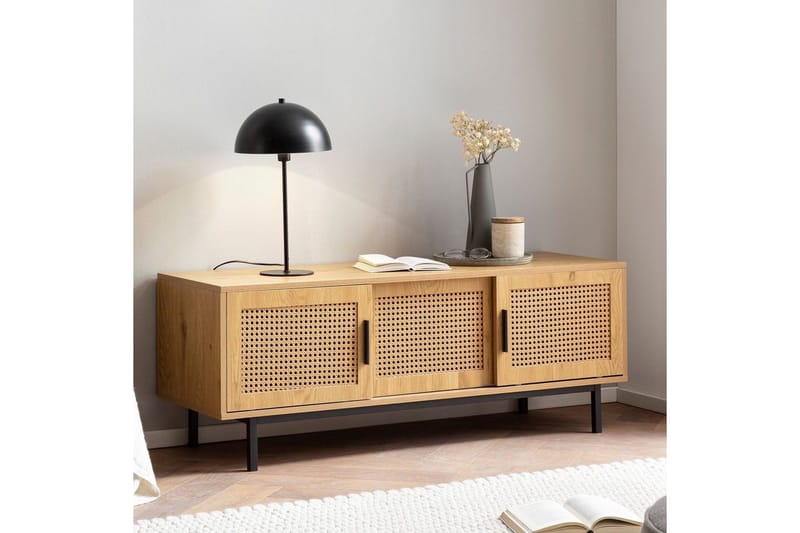 Lavbord Wohnling sponplate foliert med 2 skyvedører, wienerflette, moderne stil Eik - Eik - Møbler - TV- & Mediamøbler - TV benk & mediabenk