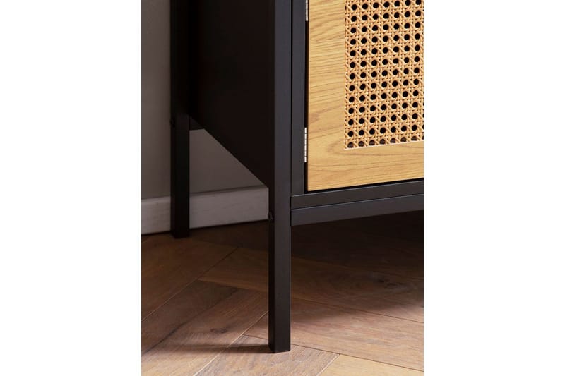 Lavbord Wohnling sponplate foliert med 2 skyvedører, wienerflette, moderne stil Svart, Eik - Svart, Eik - Møbler - TV- & Mediamøbler - TV benk & mediabenk