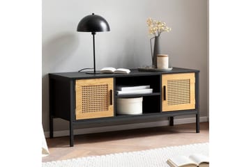 Lavbord Wohnling sponplate foliert med 2 skyvedører, wienerflette, moderne stil Svart, Eik - Svart, Eik - Møbler - TV- & Mediamøbler - Mediestativ & veggfeste - TV-veggfeste