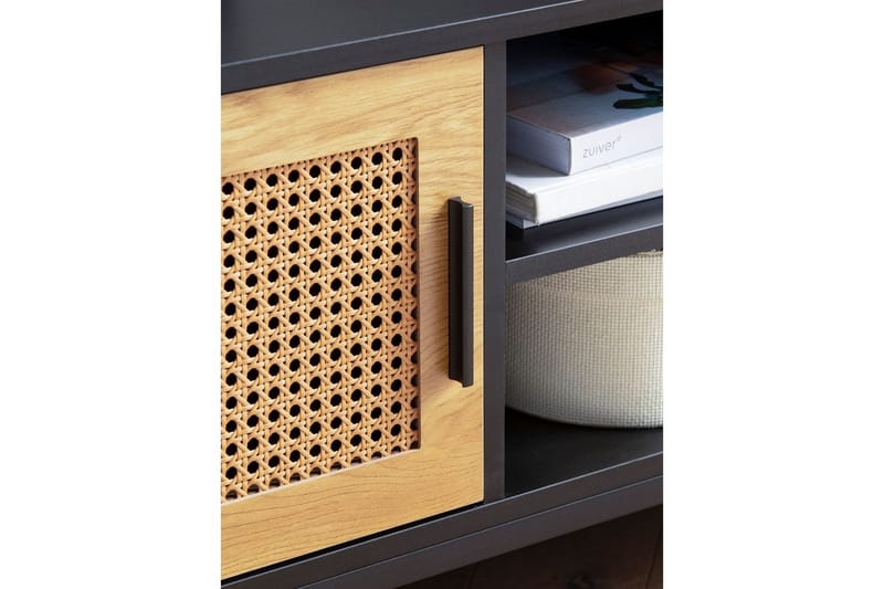Lavbord Wohnling sponplate foliert med 2 skyvedører, wienerflette, moderne stil Svart, Eik - Svart, Eik - Møbler - TV- & Mediamøbler - Mediestativ & veggfeste - TV-veggfeste