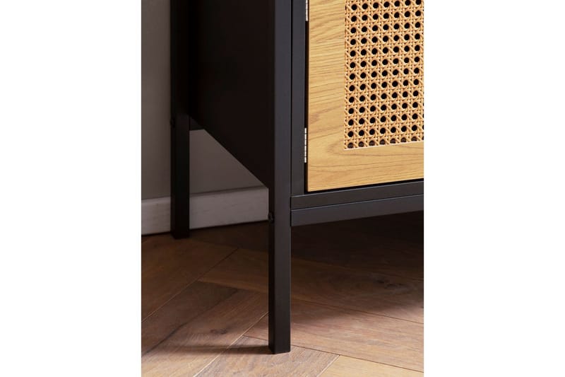 Lavbord Wohnling sponplate foliert med 2 skyvedører, wienerflette, moderne stil Svart, Eik - Svart, Eik - Møbler - TV- & Mediamøbler - Mediestativ & veggfeste - TV-veggfeste