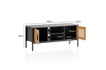 Lavbord Wohnling sponplate foliert med 2 skyvedører, wienerflette, moderne stil Svart, Eik - Svart, Eik - Møbler - TV- & Mediamøbler - TV benk & mediabenk