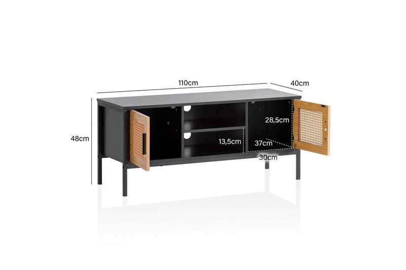 Lavbord Wohnling sponplate foliert med 2 skyvedører, wienerflette, moderne stil Svart, Eik - Svart, Eik - Møbler - TV- & Mediamøbler - TV benk & mediabenk