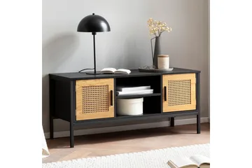 Lavbord Wohnling sponplate foliert med 2 skyvedører, wienerflette, moderne stil Svart, Eik - Svart, Eik - Møbler - TV- & Mediamøbler - TV benk & mediabenk