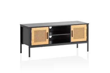 Lavbord Wohnling sponplate foliert med 2 skyvedører, wienerflette, moderne stil Svart, Eik - Svart, Eik - Møbler - TV- & Mediamøbler - TV benk & mediabenk