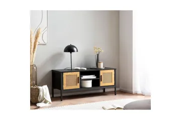 Lavbord Wohnling sponplate foliert med 2 skyvedører, wienerflette, moderne stil Svart, Eik - Svart, Eik - Møbler - TV- & Mediamøbler - TV benk & mediabenk