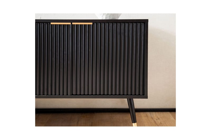 Lavbord Wohnling Sponplate Svart Foliert med 2 Dører Moderne Eik med Metallben - Møbler - TV- & Mediamøbler - TV benk & mediabenk