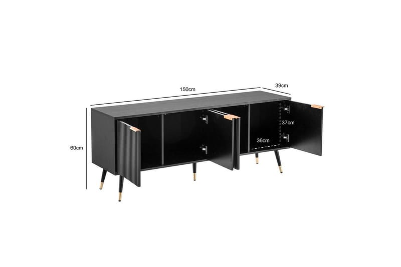 Lavbord Wohnling Sponplate Svart Foliert med 2 Dører Moderne Eik med Metallben - Møbler - TV- & Mediamøbler - TV benk & mediabenk