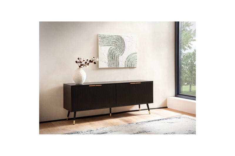 Lavbord Wohnling Sponplate Svart Foliert med 2 Dører Moderne Eik med Metallben - Møbler - TV- & Mediamøbler - TV benk & mediabenk