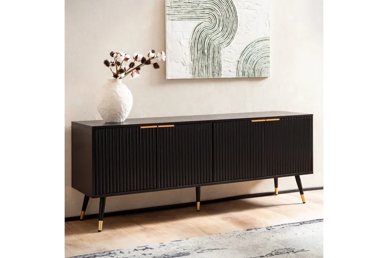 Lavbord Wohnling Sponplate Svart Foliert med 2 Dører Moderne Eik med Metallben - Møbler - TV- & Mediamøbler - TV benk & mediabenk