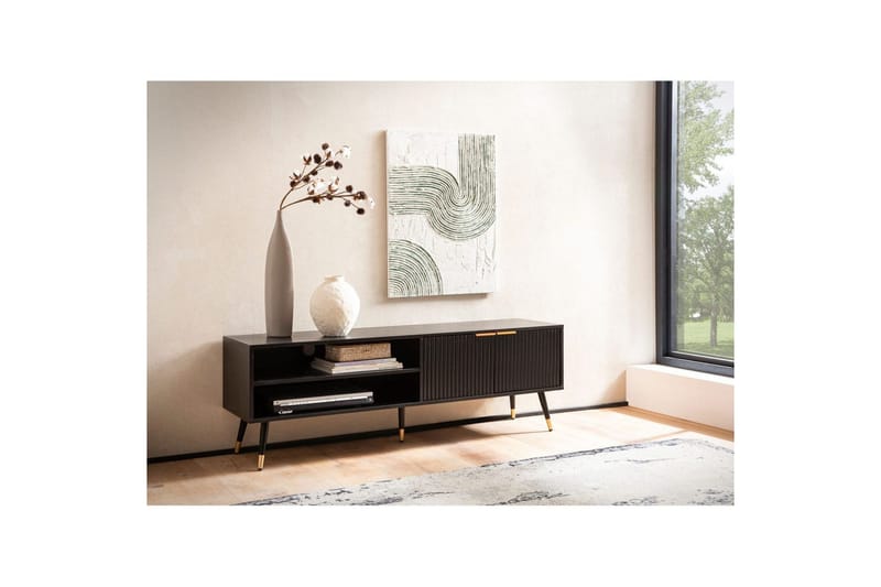 Lavbord Wohnling Sponplate Svart Foliert med 2 Dører Oppbevaringsbrett Moderne - Møbler - TV- & Mediamøbler - TV benk & mediabenk