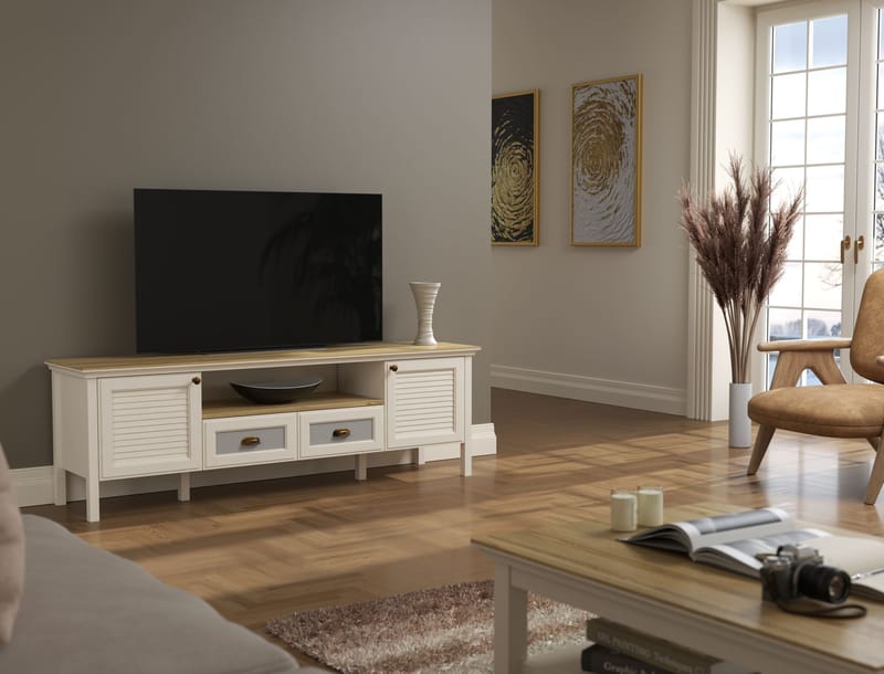 Lopira TV-benk 180 cm - Krem, eik, grå - Møbler - TV- & Mediamøbler - Mediestativ & veggfeste - TV-veggfeste