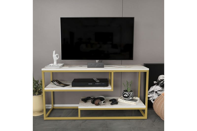Lorin Gulvstående TV-benk 120 cm med Oppbevaring i Malt Tre - Hvit - Møbler - TV- & Mediamøbler - TV benk & mediabenk