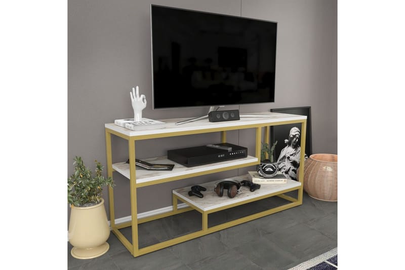 Lorin Gulvstående TV-benk 120 cm med Oppbevaring i Malt Tre - Hvit - Møbler - TV- & Mediamøbler - TV benk & mediabenk