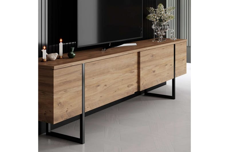 Luxe Gulvstående TV-benk 180 cm med Oppbevaring i Furu - Beige - Møbler - TV- & Mediamøbler - TV benk & mediabenk