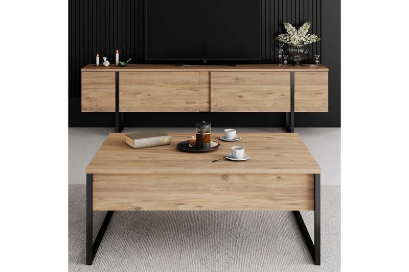 Luxe Gulvstående TV-benk 180 cm med Oppbevaring i Furu - Beige - Møbler - TV- & Mediamøbler - TV benk & mediabenk