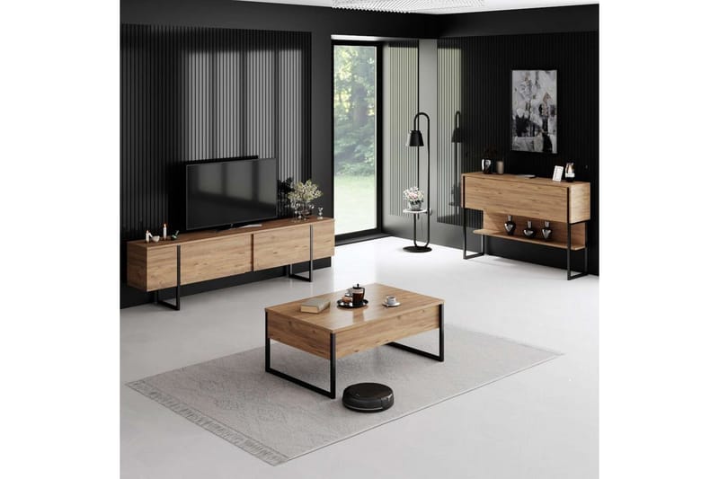 Luxe Gulvstående TV-benk 180 cm med Oppbevaring i Furu - Beige - Møbler - TV- & Mediamøbler - TV benk & mediabenk