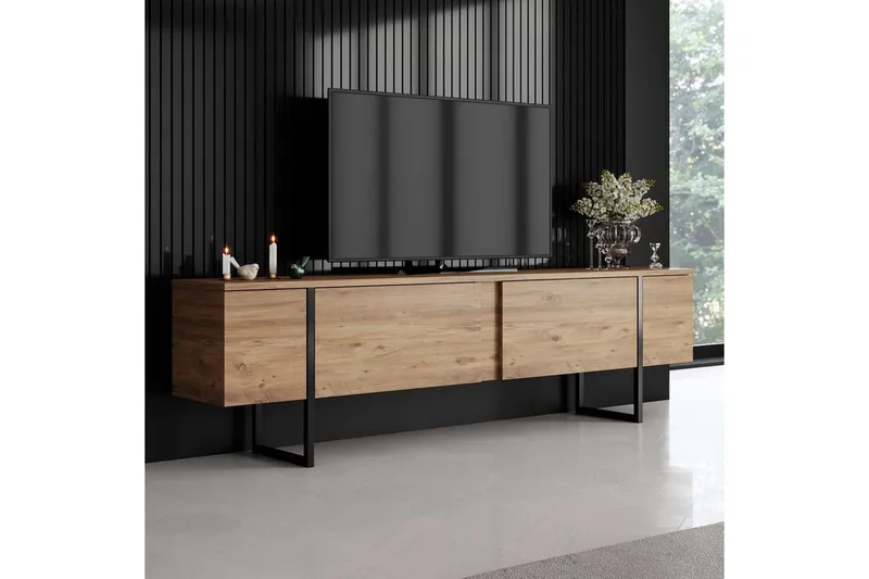 Luxe Gulvstående TV-benk 180 cm med Oppbevaring i Furu - Beige - Møbler - TV- & Mediamøbler - TV benk & mediabenk